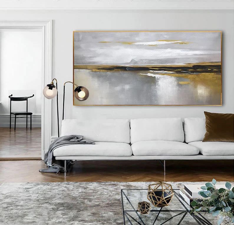 Brown Original Gold Leaf Abstract Canvas Wall Art V4SQ4